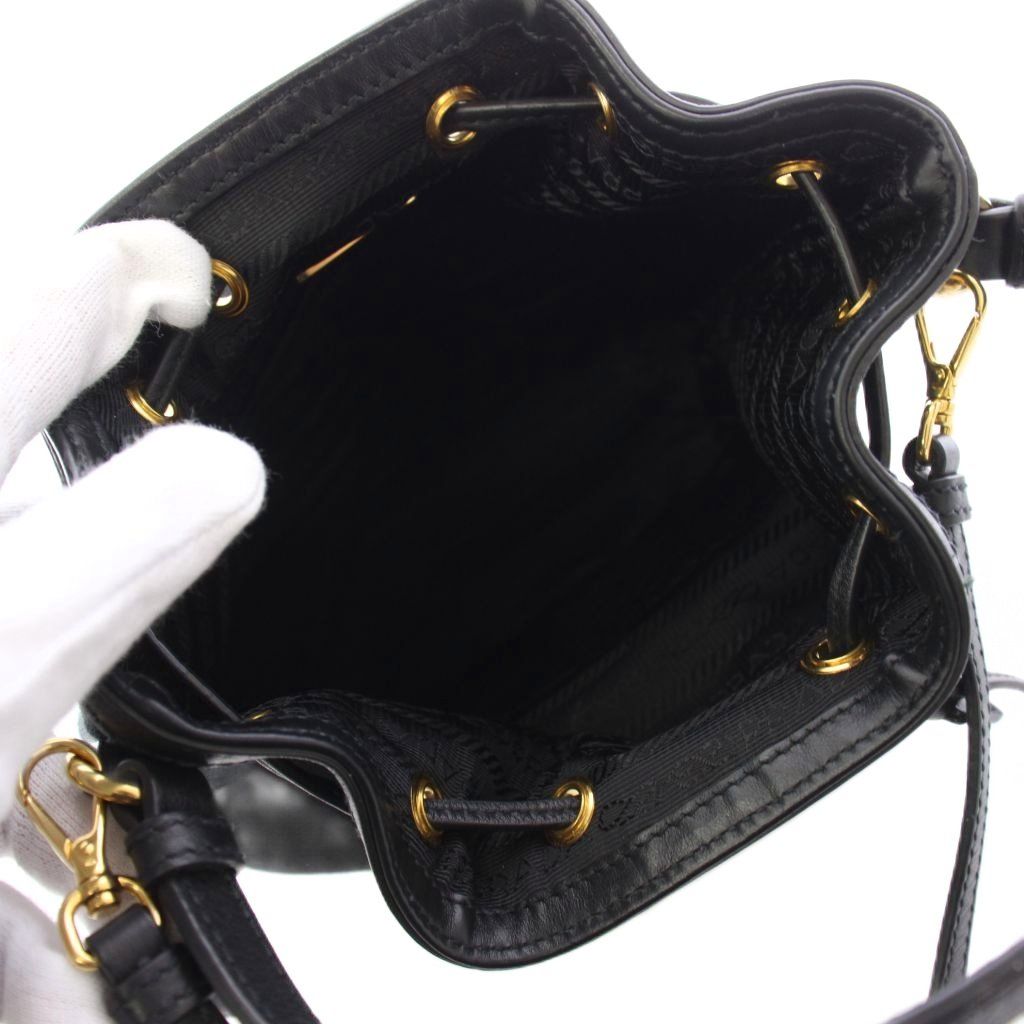 Prada Logo Jacquard Bucket Bag Drawstring 2-Way Canvas Black — view 5