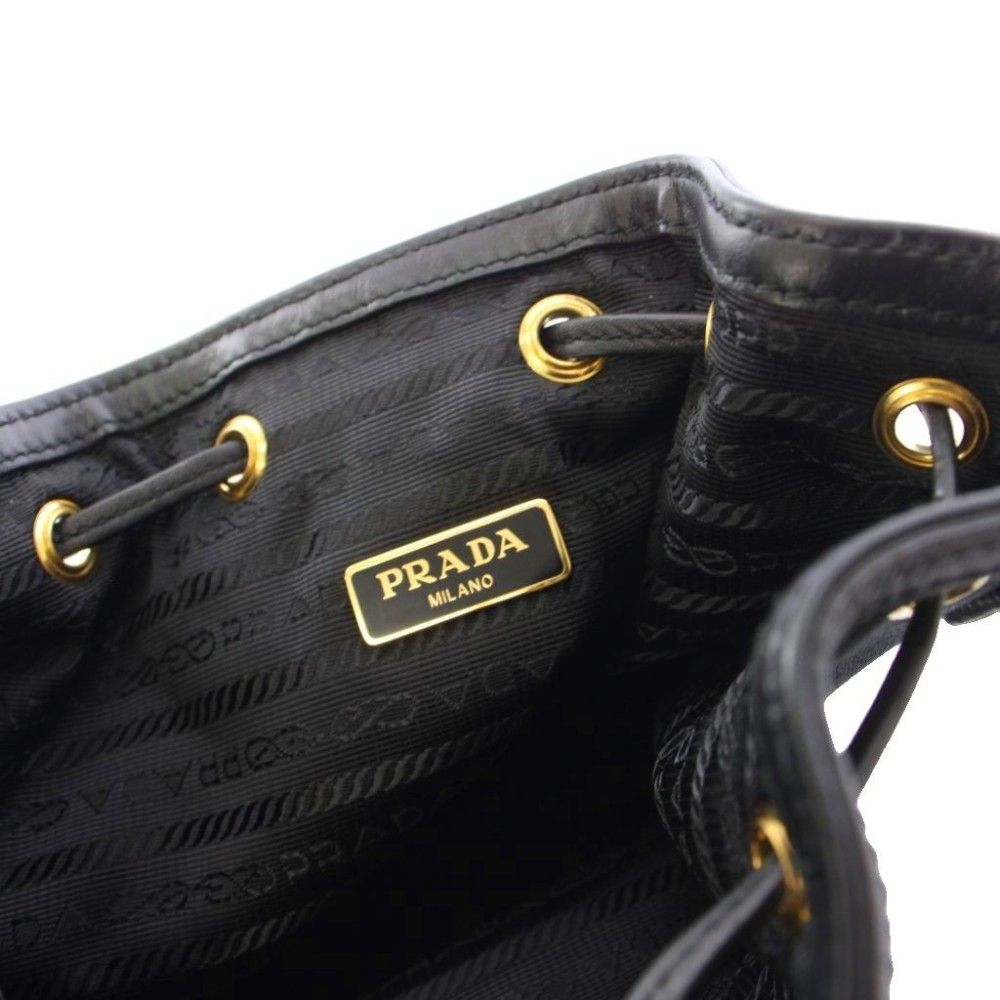 Prada Logo Jacquard Bucket Bag Drawstring 2-Way Canvas Black — view 6