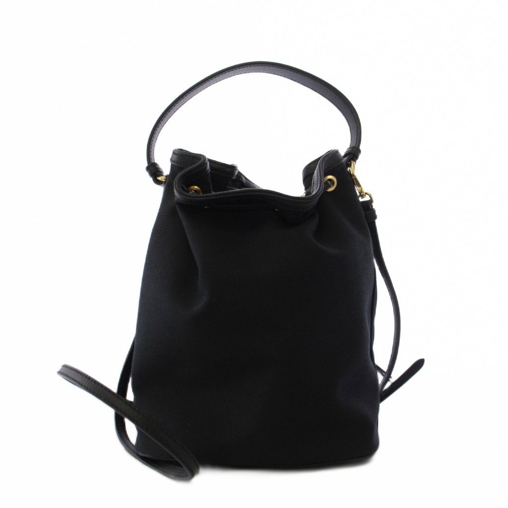 Prada Logo Jacquard Bucket Bag Drawstring 2-Way Canvas Black — view 3