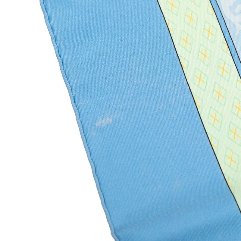 Hermes Carre 90 Nikko Toshogu Scarf Large Blue Silk — view 5