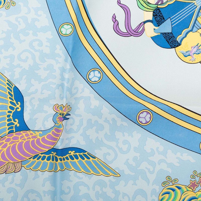 Hermes Carre 90 Nikko Toshogu Scarf Large Blue Silk — view 4