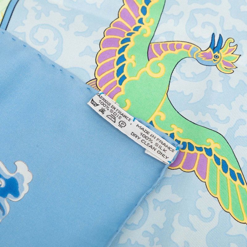 Hermes Carre 90 Nikko Toshogu Scarf Large Blue Silk — view 7