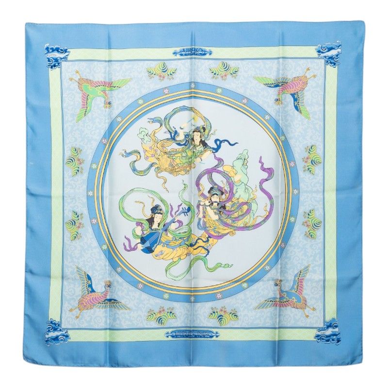 Hermes Carre 90 Nikko Toshogu Scarf Large Blue Silk
