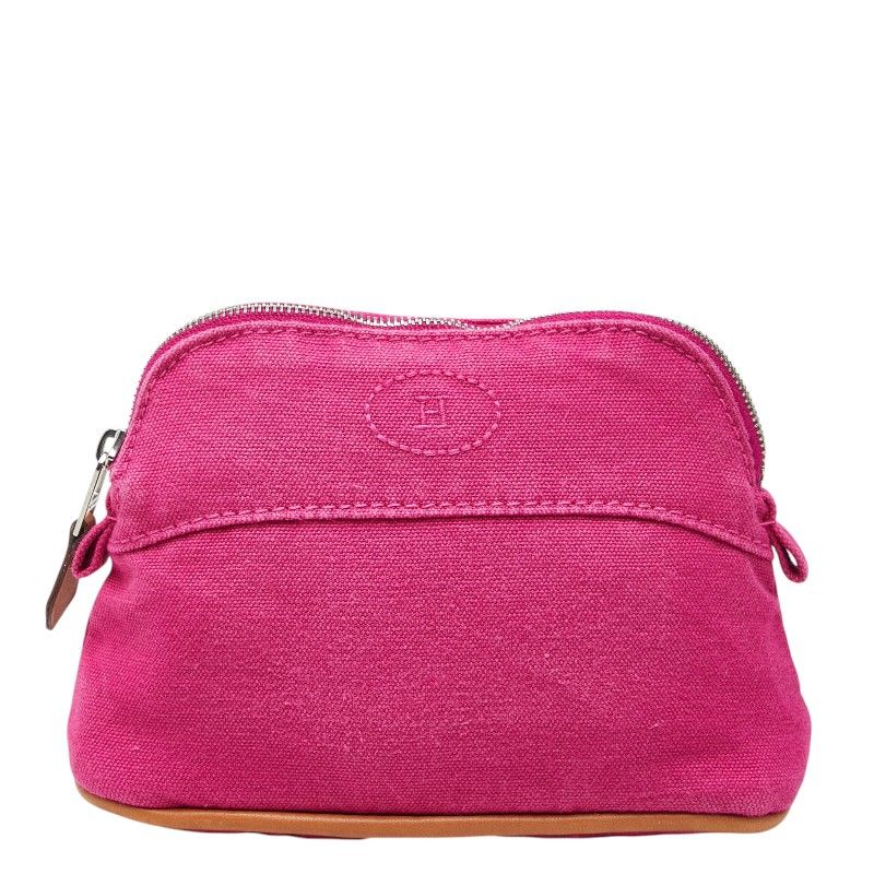 Hermes Logo Bolide Pouch TPM Mini Cosmetic Pink Cotton Canvas