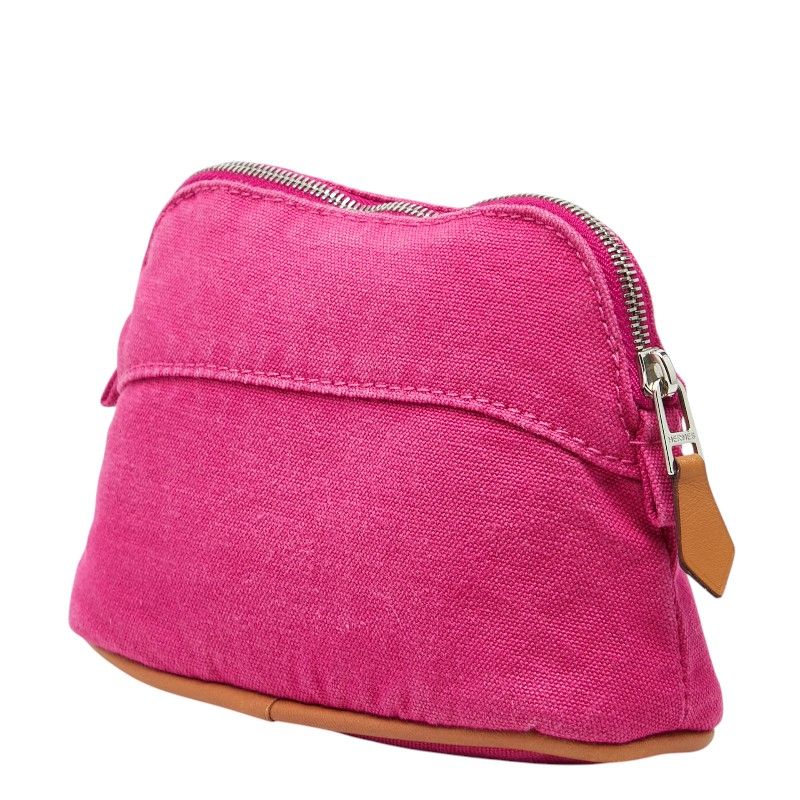 Hermes Logo Bolide Pouch TPM Mini Cosmetic Pink Cotton Canvas — view 2