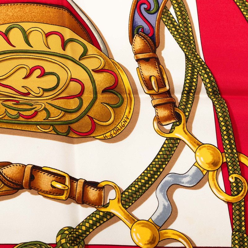 Hermes Carre 90 Festival Scarf Large Format Red Multicolor Silk — view 7