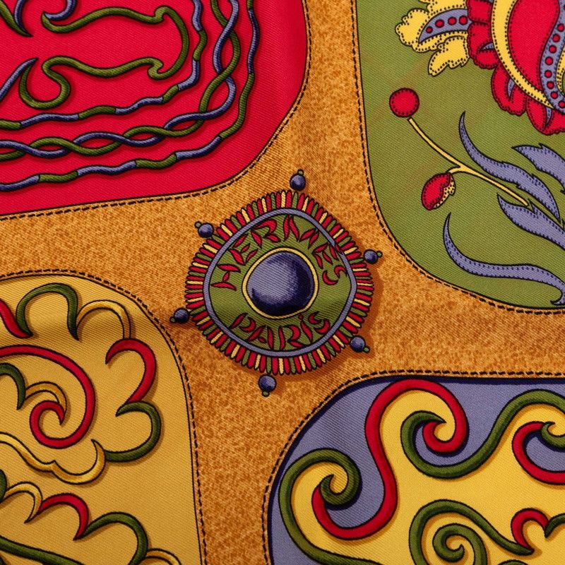 Hermes Carre 90 Festival Scarf Large Format Red Multicolor Silk — view 3