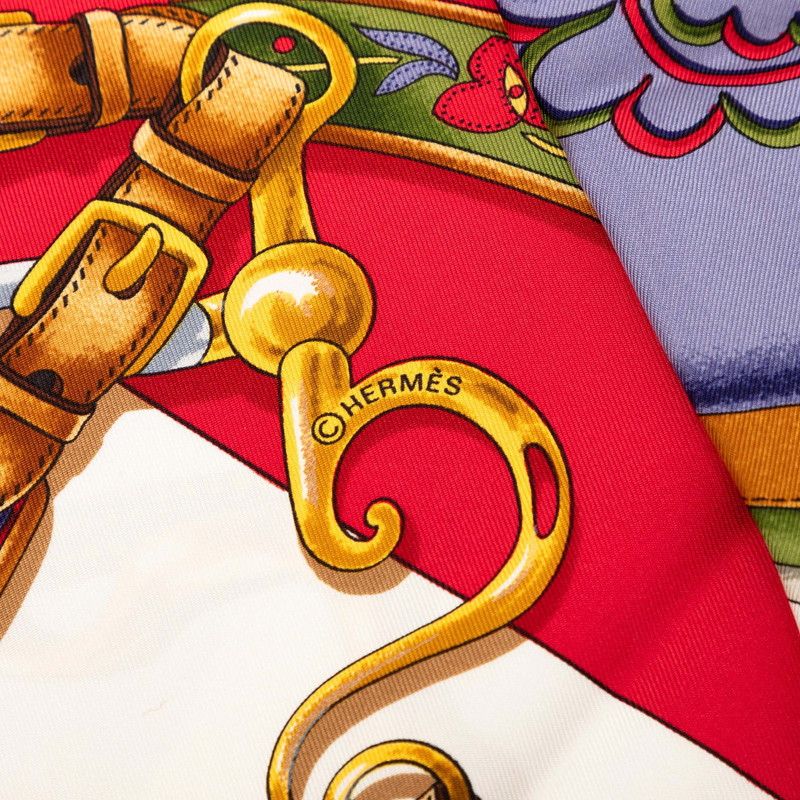 Hermes Carre 90 Festival Scarf Large Format Red Multicolor Silk — view 4
