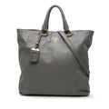 Prada Logo Tote Shoulder Bag 2-Way Gray Leather
