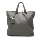 Prada Logo Tote Shoulder Bag 2-Way Gray Leather