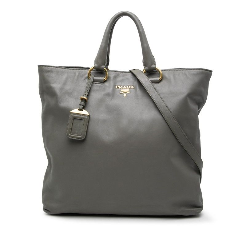 Prada Logo Tote Shoulder Bag 2-Way Gray Leather
