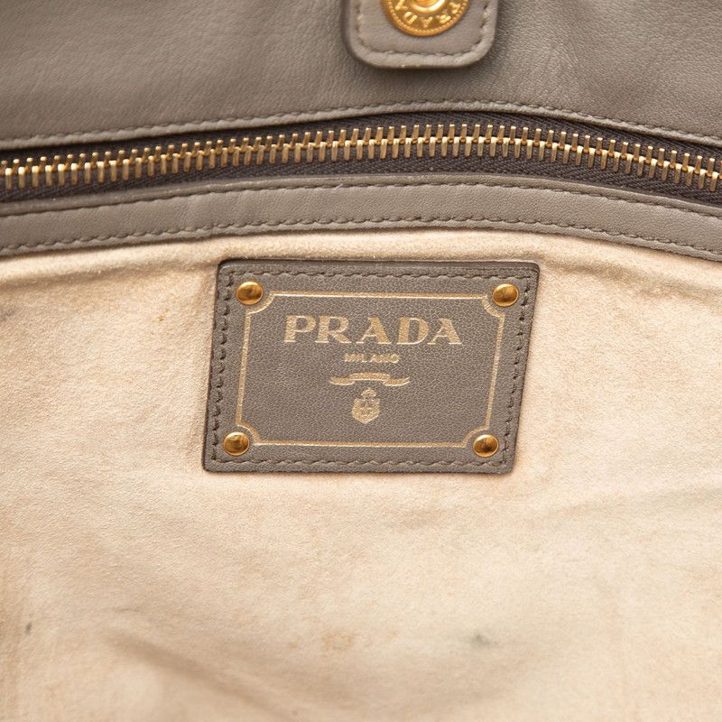 Prada Logo Tote Shoulder Bag 2-Way Gray Leather — view 5