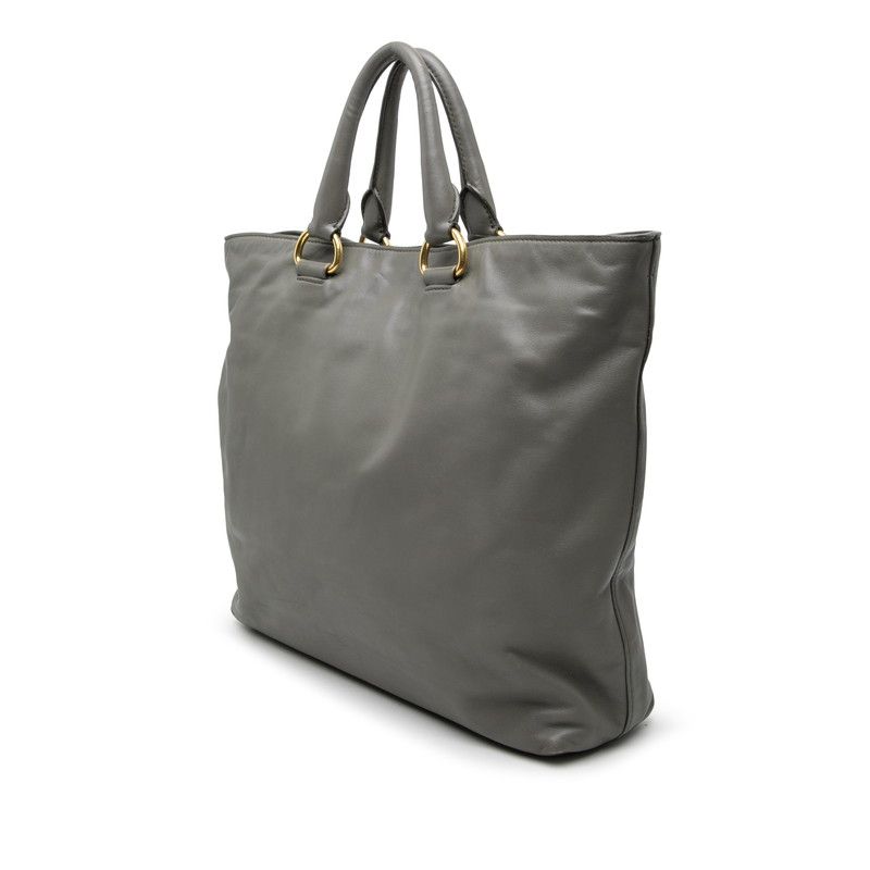 Prada Logo Tote Shoulder Bag 2-Way Gray Leather — view 2