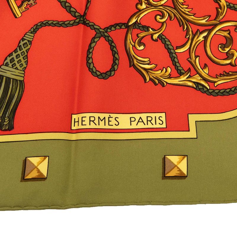 Hermes Carre 90 le Cles Key Pattern Scarf Large Green Red Silk — view 4