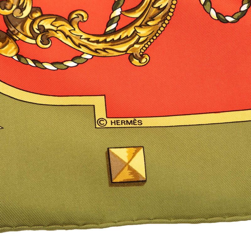Hermes Carre 90 le Cles Key Pattern Scarf Large Green Red Silk — view 5