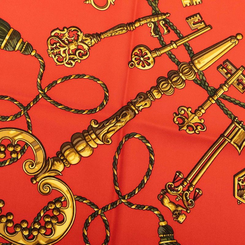 Hermes Carre 90 le Cles Key Pattern Scarf Large Green Red Silk — view 3