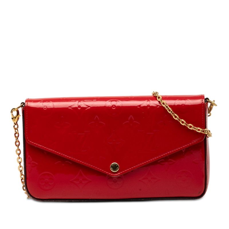 Louis Vuitton Monogram Vernis Pochette Felicie Chain Shoulder Bag Cerise