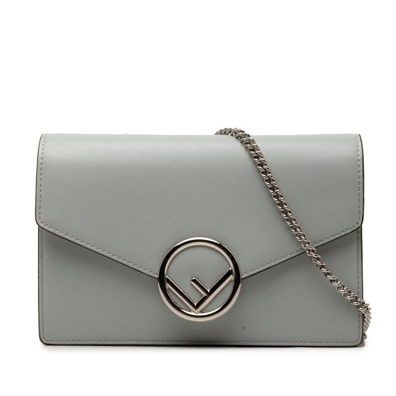 Fendi IS Chain Shoulder Bag Gray Leather