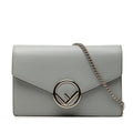 Fendi IS Chain Shoulder Bag Gray Leather