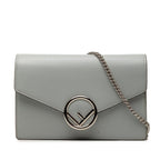 Fendi IS Chain Shoulder Bag Gray Leather