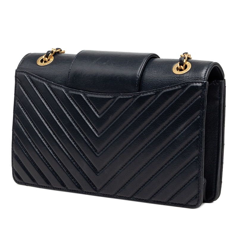 Chanel Chez Blanc Stitch CC Logo Chain Shoulder Bag Navy Gold Leather — view 2