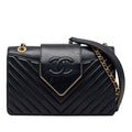 Chanel Chez Blanc Stitch CC Logo Chain Shoulder Bag Navy Gold Leather