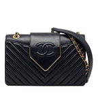Chanel Chez Blanc Stitch CC Logo Chain Shoulder Bag Navy Gold Leather