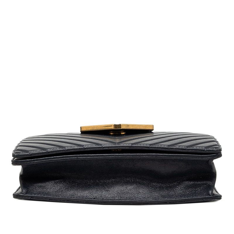 Chanel Chez Blanc Stitch CC Logo Chain Shoulder Bag Navy Gold Leather — view 3