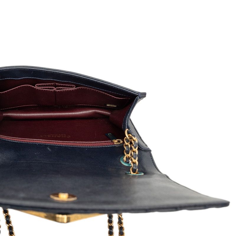 Chanel Chez Blanc Stitch CC Logo Chain Shoulder Bag Navy Gold Leather — view 4