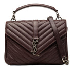 Saint Laurent Carre YSL Logo Chain Shoulder Bag 2-Way Dark Brown Leather