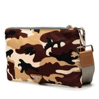 Prada Camouflage Clutch Pouch Brown Beige Black Nylon Leather — view 2