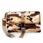 Prada Camouflage Clutch Pouch Brown Beige Black Nylon Leather