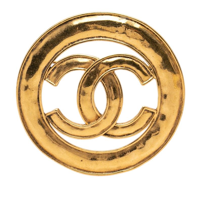 Chanel CC Logo Vintage Round Brooch 94 Gold Plated