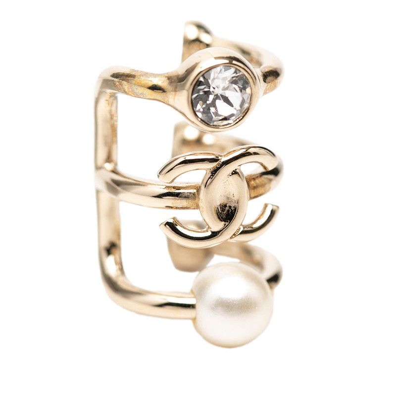 Chanel CC Logo Earrings 22 Silver Metal Faux Pearl Rhinestone — view 2
