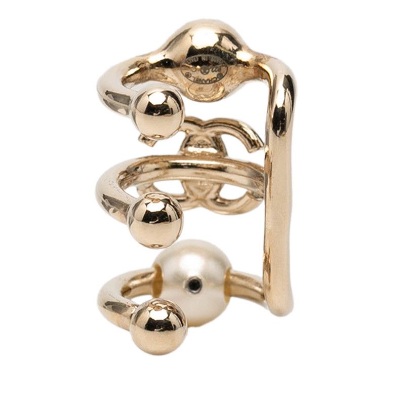 Chanel CC Logo Earrings 22 Silver Metal Faux Pearl Rhinestone — view 3