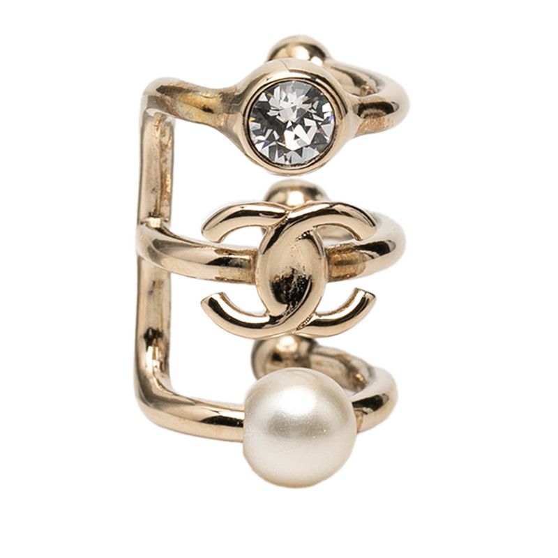 Chanel CC Logo Earrings 22 Silver Metal Faux Pearl Rhinestone