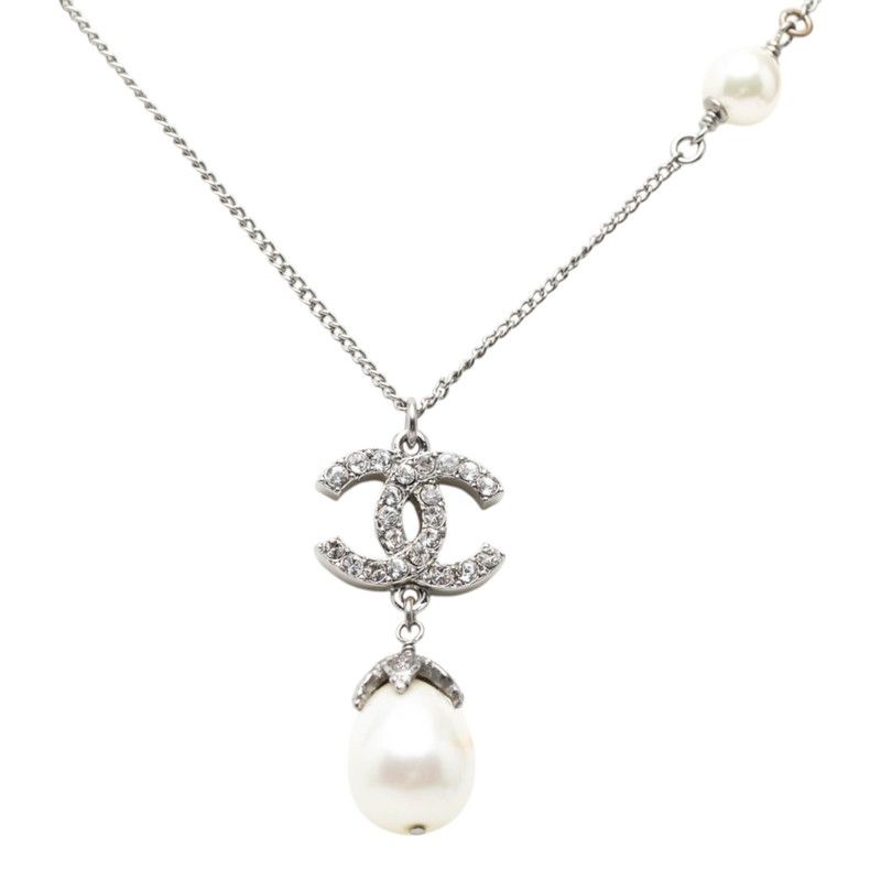 Chanel Chain Pendant 08 Silver Metal Faux Pearl Rhinestone — view 2