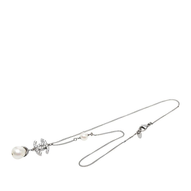 Chanel Chain Pendant 08 Silver Metal Faux Pearl Rhinestone — view 3