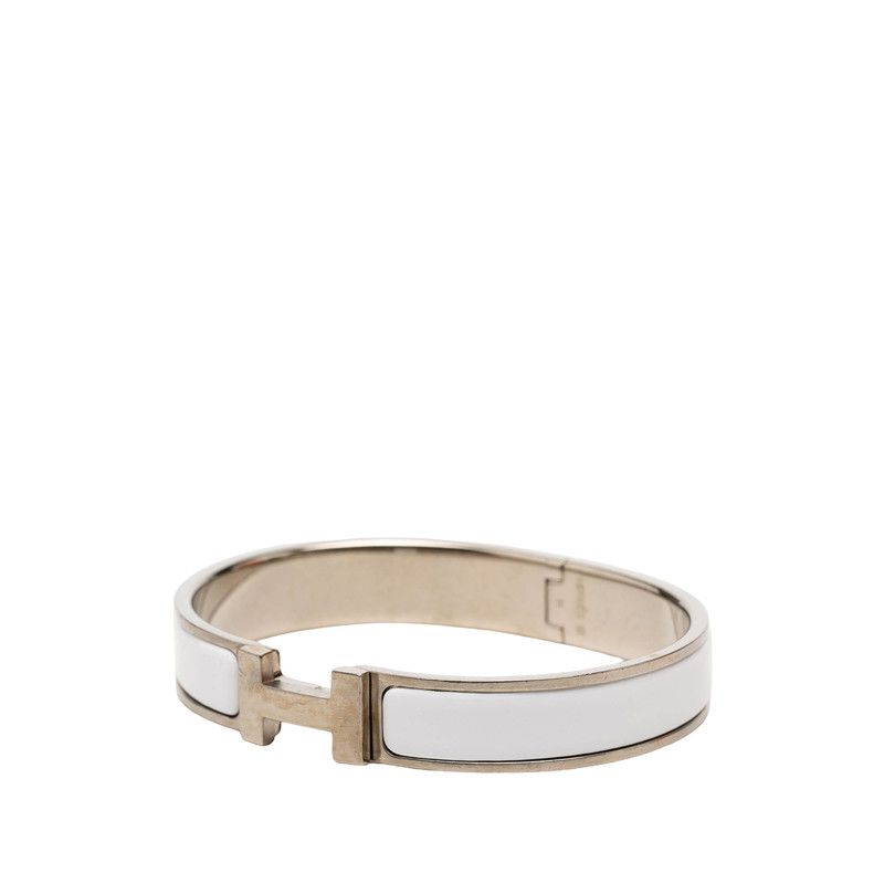 Hermes Click HH T5 XL Enamel Bracelet Silver White Metal — view 2