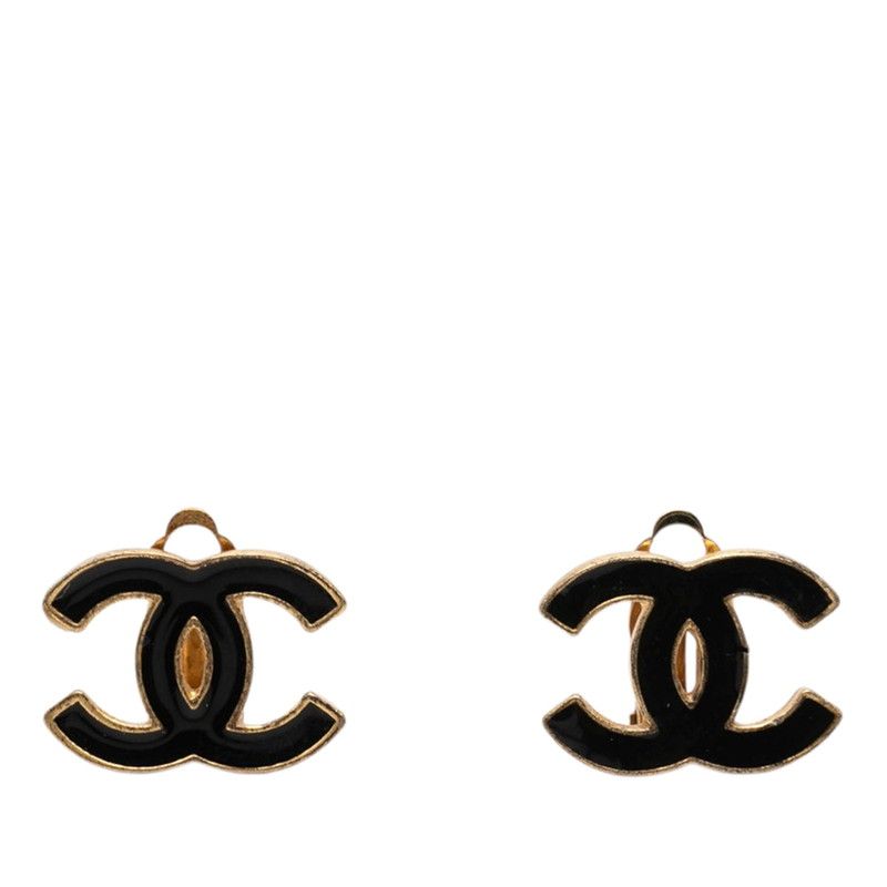 Chanel CC Logo Earrings 02 Gold Black Plated