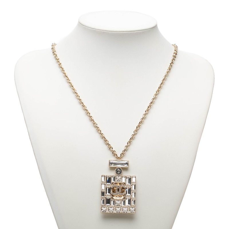 Chanel CC Logo Perfume Bottle Chain Pendant 24 Gold Plated Rhinestone — view 6