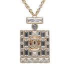 Chanel CC Logo Perfume Bottle Chain Pendant 24 Gold Plated Rhinestone