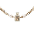 Chanel CC Logo Perfume Bottle Chain Pendant Silver White Metal Faux