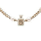 Chanel CC Logo Perfume Bottle Chain Pendant Silver White Metal Faux