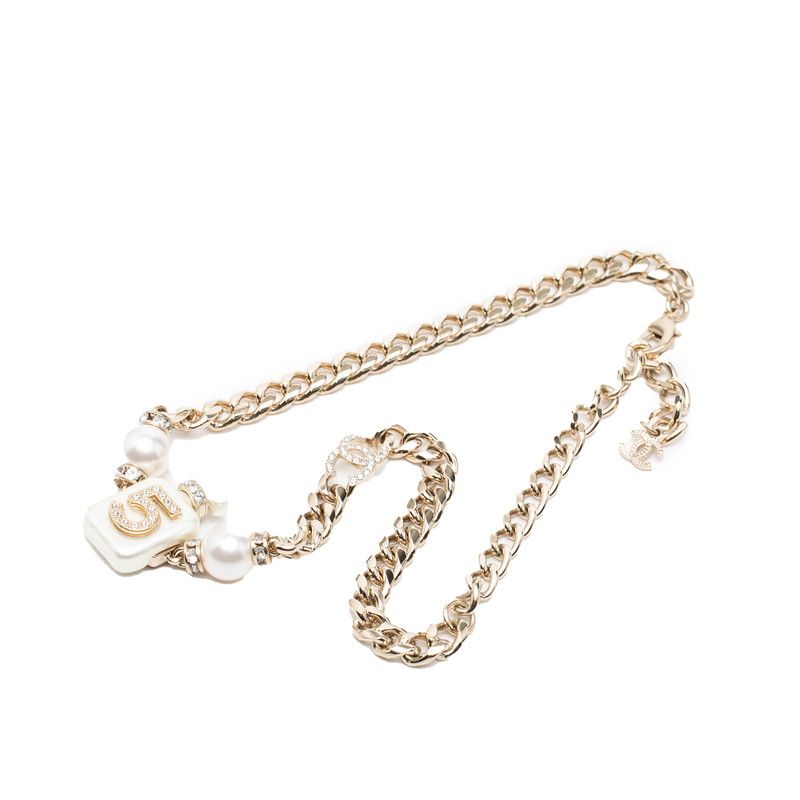 Chanel CC Logo Perfume Bottle Chain Pendant Silver White Metal Faux — view 3