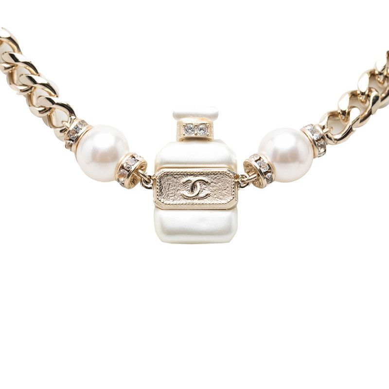 Chanel CC Logo Perfume Bottle Chain Pendant Silver White Metal Faux — view 2