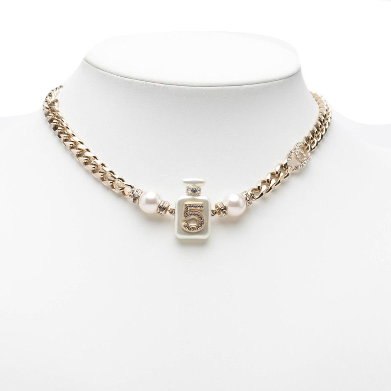 Chanel CC Logo Perfume Bottle Chain Pendant Silver White Metal Faux — view 6
