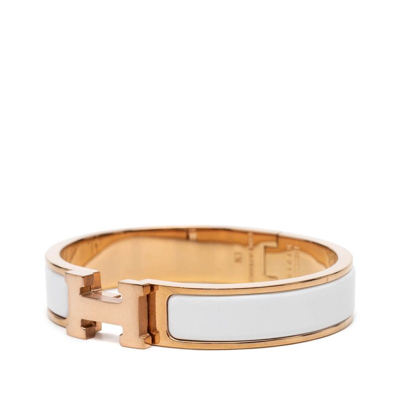 Hermes Click PM Enamel Bracelet Gold White Plated — view 2