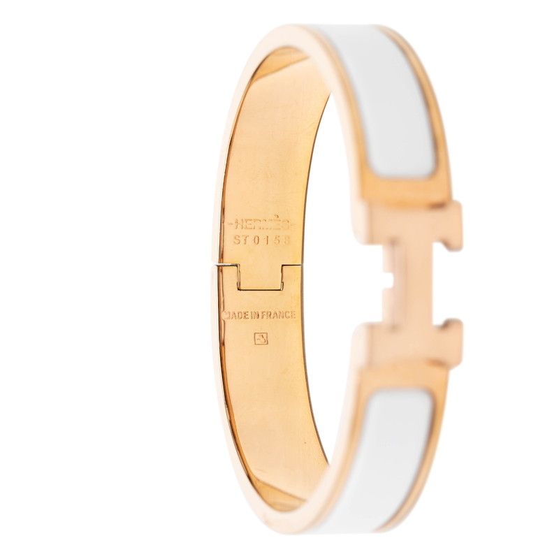 Hermes Click PM Enamel Bracelet Gold White Plated — view 4
