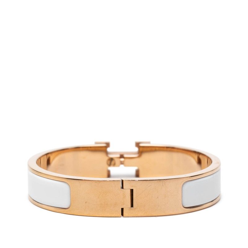 Hermes Click PM Enamel Bracelet Gold White Plated — view 3